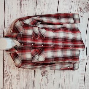COASTAL Pearl Snap Red Plaid Long Sleeve Shirt size Medium